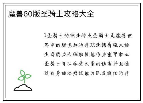 魔兽60版圣骑士攻略大全